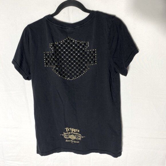 5/$25 Harley-Davidson Black Short Sleeve T Shirt W Laser Cut Logo Shape On Back - Picture 11 of 12